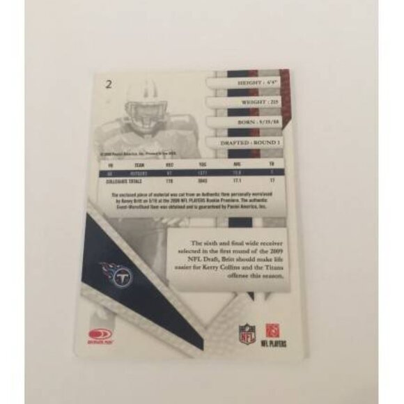 2009 Playoff Absolute Memorabilia Kenny Britt Titans #2 (042) - Picture 2 of 2